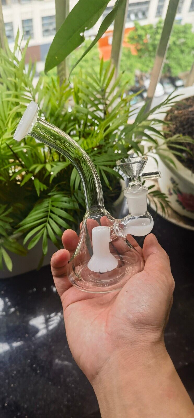 6 inch white Glass Bong Hookah Water Smoking Pipe Bubbler with 14mm Male Bowl