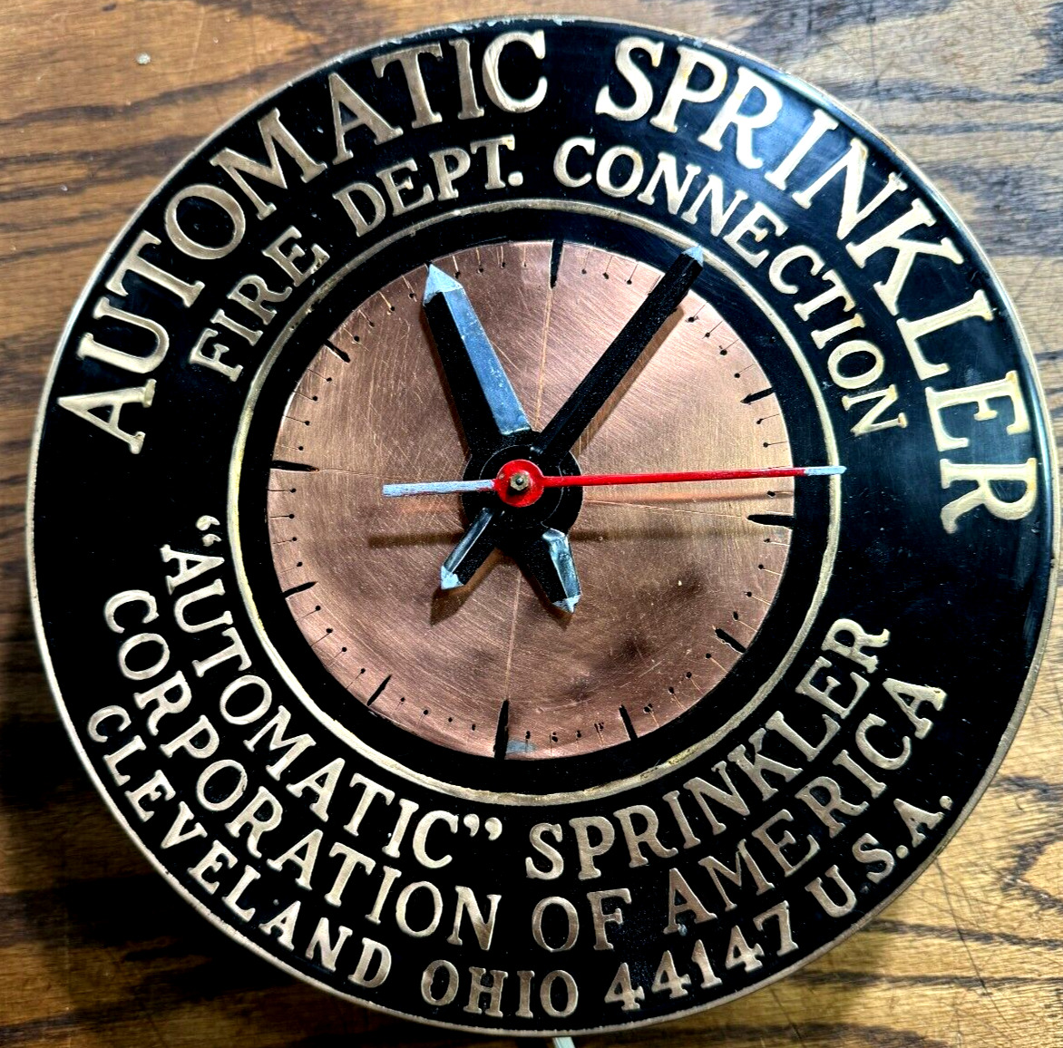 Rare Vintage AUTOMATIC FIRE SPRINKLER CO Cleveland Ohio Brass Wall CLOCK