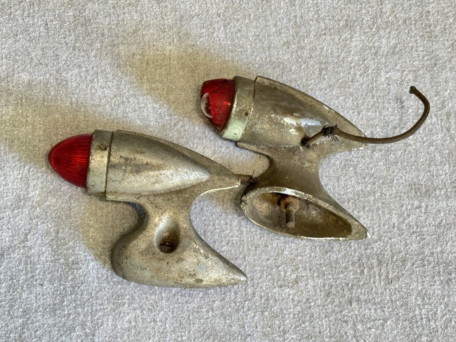 Vintage Pair Rocket Bullet Fender Marker Lights Red Lens Motorcycle Hot Rod