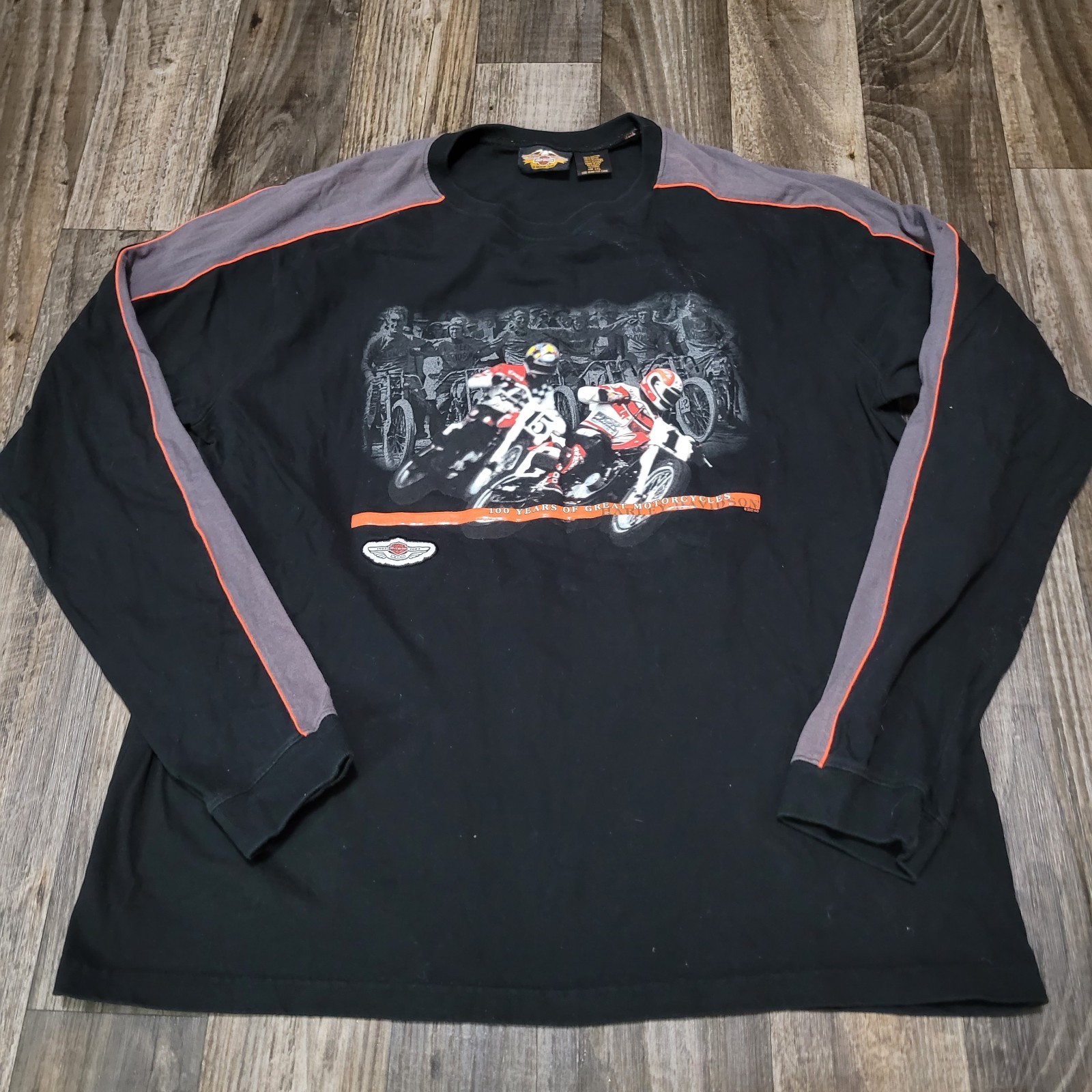 Vtg Y2K Harley-Davidson 100th Anniversary T-Shirt Mens 2XL Black Longsleeve 