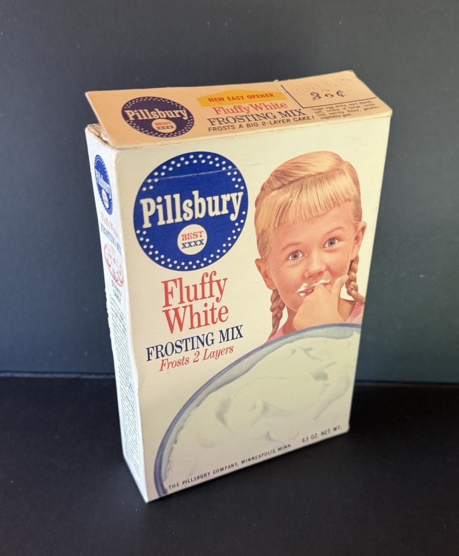 Vintage 1950's Pillsbury FLUFFY WHITE FROSTING MIX Box Vintage 1950's Pillsbury FLUFFY WHITE FROSTING MIX Box