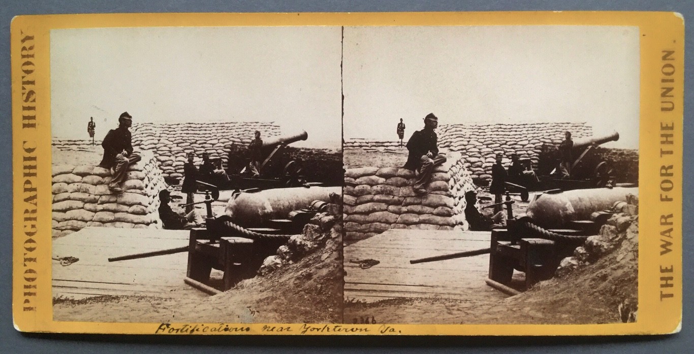 RARE Mathew B. Brady, Fortifications near Yorktown, Albumen Print Stereograph