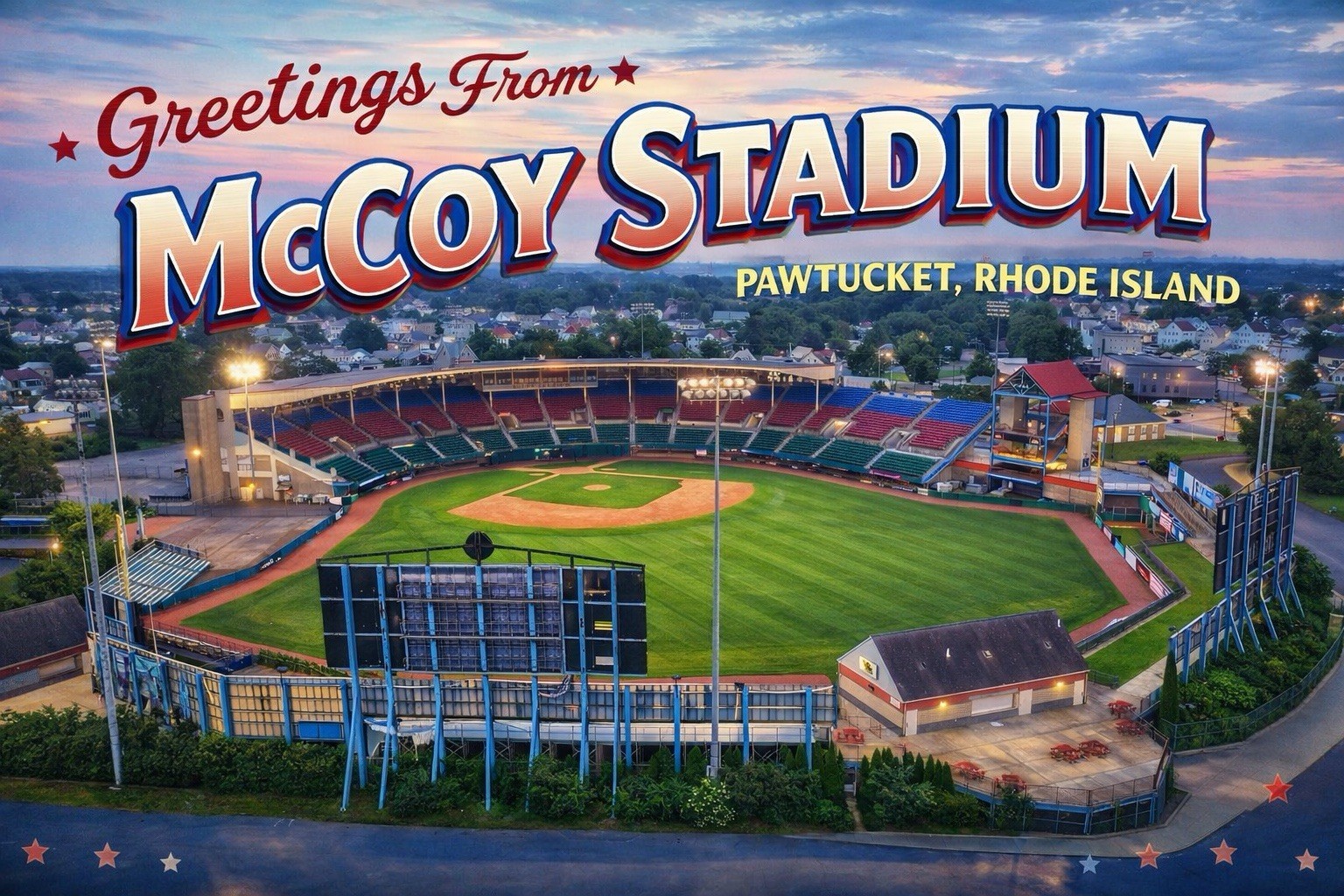 McCOY STADIUM PAWTUCKET, RHODE ISLAND MODERN Postcard Baseball Stadium A853