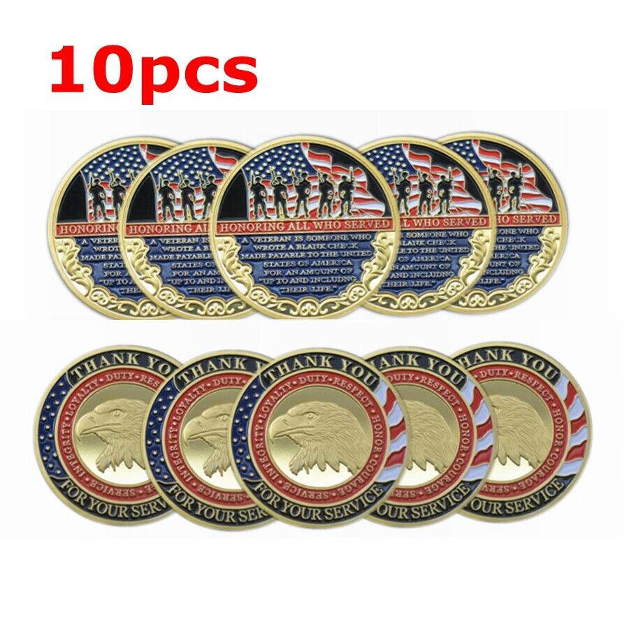 10pcs Thank You for Your Service Military Appreciation Veteran Challenge Coins