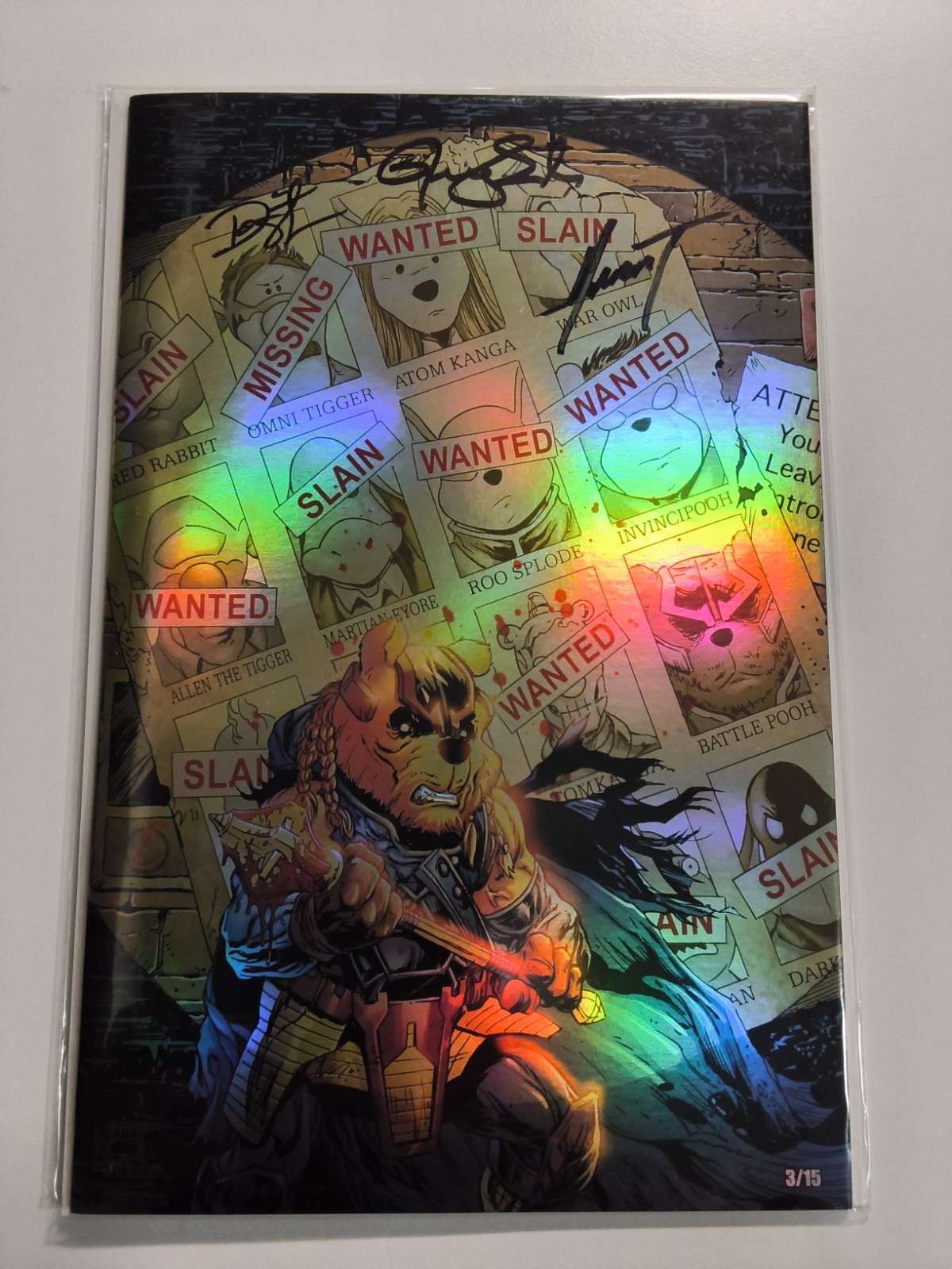 Do You Pooh? Battle Pooh Foil Ltd 5/10 Signed 3x Marat Smith Sala w/COA