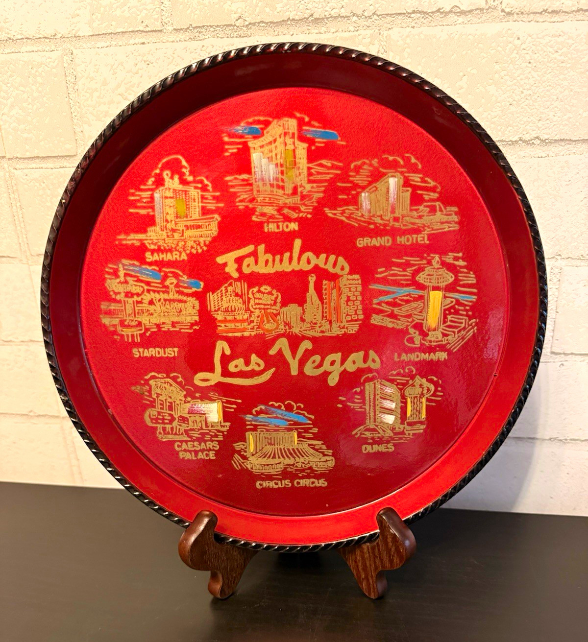60s VTG Fabulous Las Vegas Souvenir Tray~Lacquerware~Casino Decor~Barware~MCM 60s VTG Fabulous Las Vegas Souvenir Tray~Lacquerware~Casino Decor~Barware~MCM