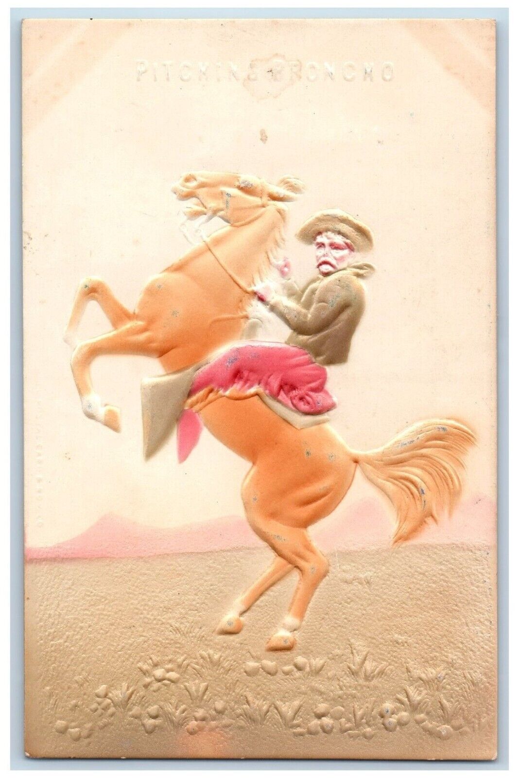 Utica Montana MT Postcard Horse Cowboy Rodeo Airbrushed Embossed c1910's Antique