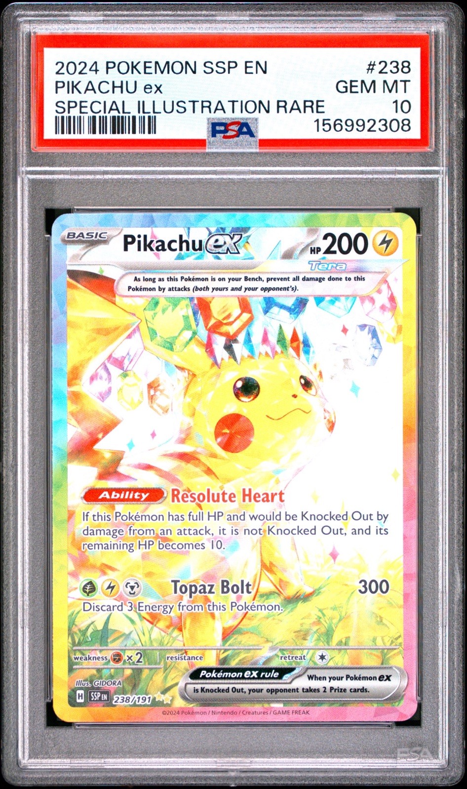 Pokémon Pikachu EX Special Illustration Card 238/191 Surging Sparks PSA 10