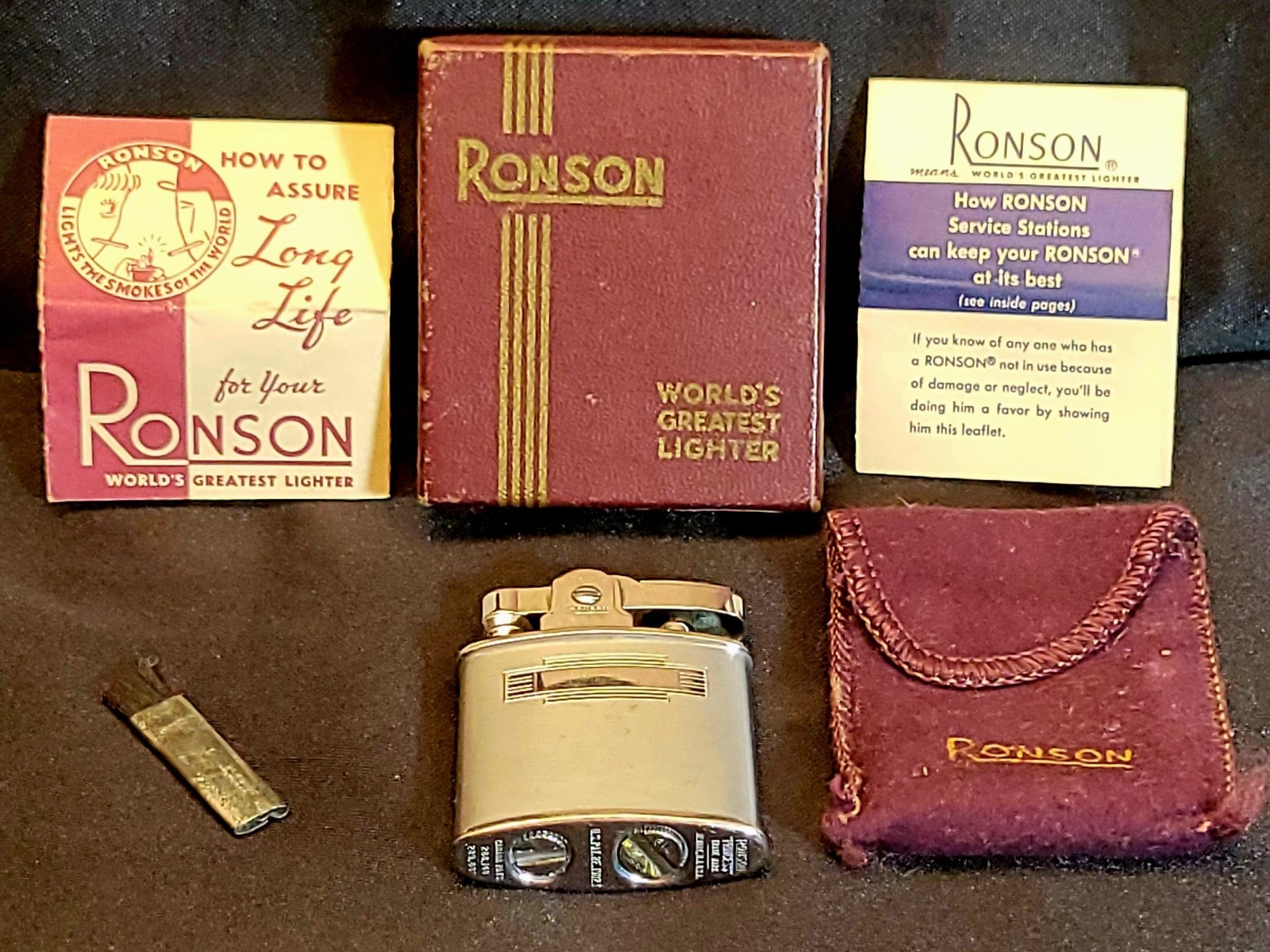 Vintage Ronson Princess Cigarette Lighter In Original Box Art Deco Chrome
