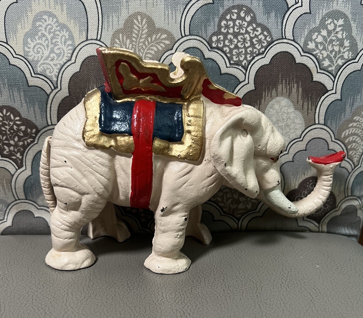 VINTAGE CAST IRON ELEPHANT MECHANICAL BANK - WORKS