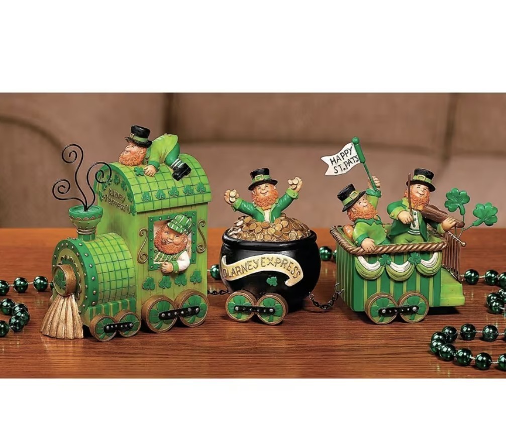 St. Patrick\'s Day Leprechaun Express Train Resin Tabletop Decoration 12.5\