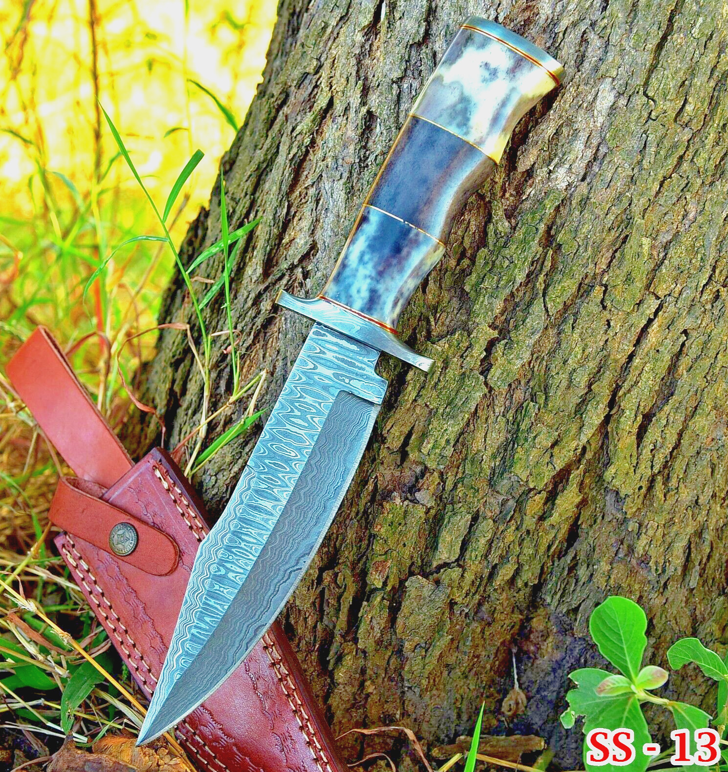 Custom Handmade Forge Damascus Steel Bowie Hunting Knife Survival Camping SS-13