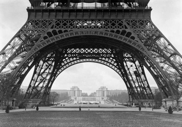 The feet of the Eiffel Tower in Paris France in 1950 Old Photo