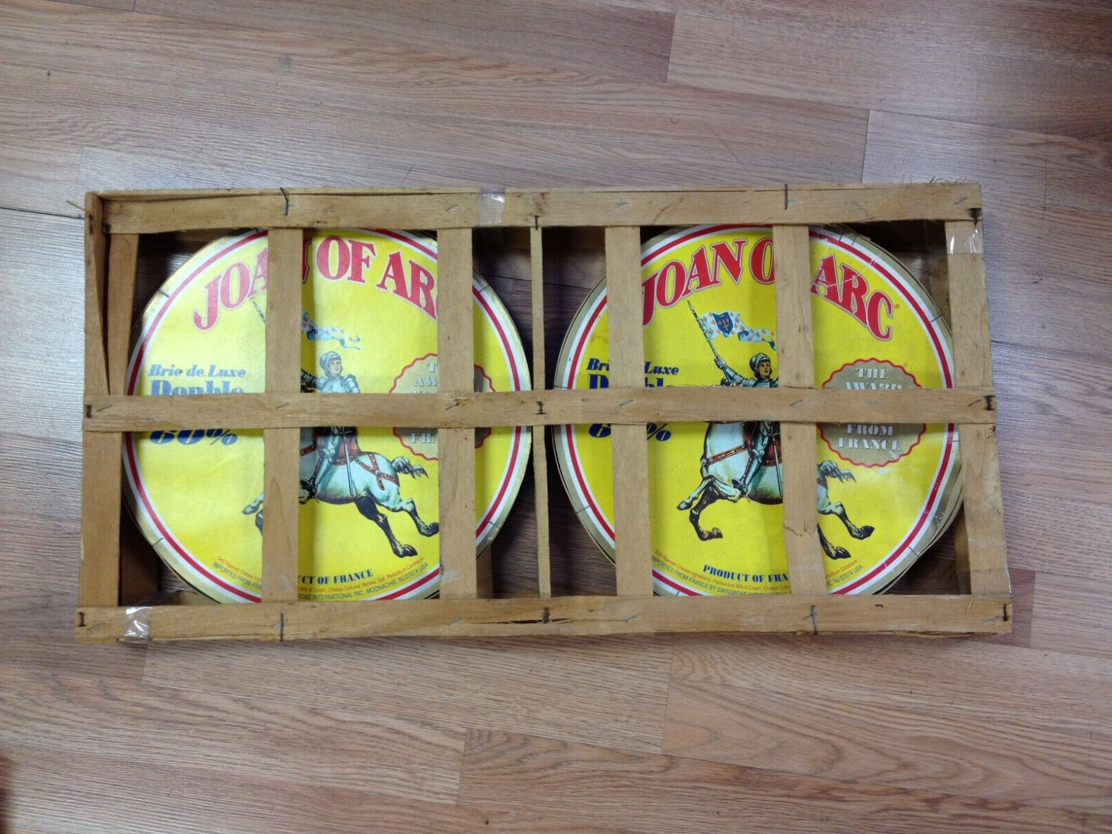Vintage Joan of Arc unused cheese wooden crates, great advertising,  JD