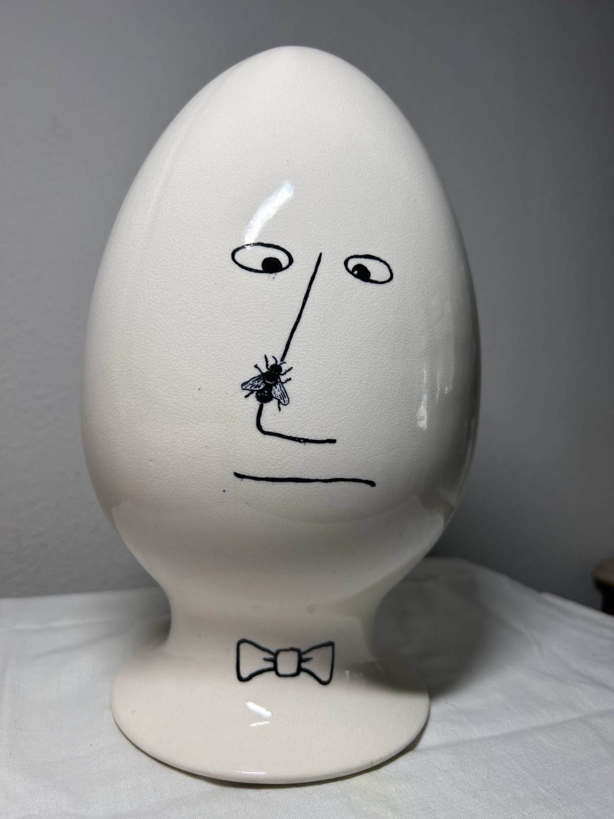RARE Vintage LaGardo Tackett 1958 Egghead Ceramic Condom Holder ~ Fly On Nose