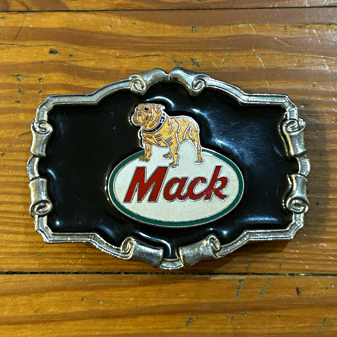 Vintage Mack Truck Bulldog Logo Belt Buckle - USA Marked Mack Bulldog Buckle