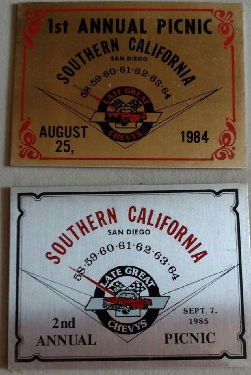 Vintage 1984 & 1985 Southern California San Diego Late Great Chevys Dash Plaque