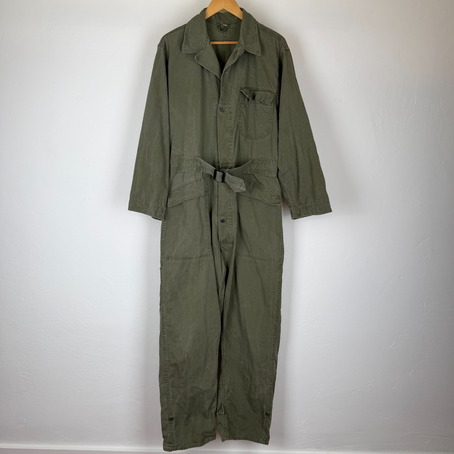 WWII US Army Military Belted Coveralls Herringbone Twill 13 Star Buttons 38R