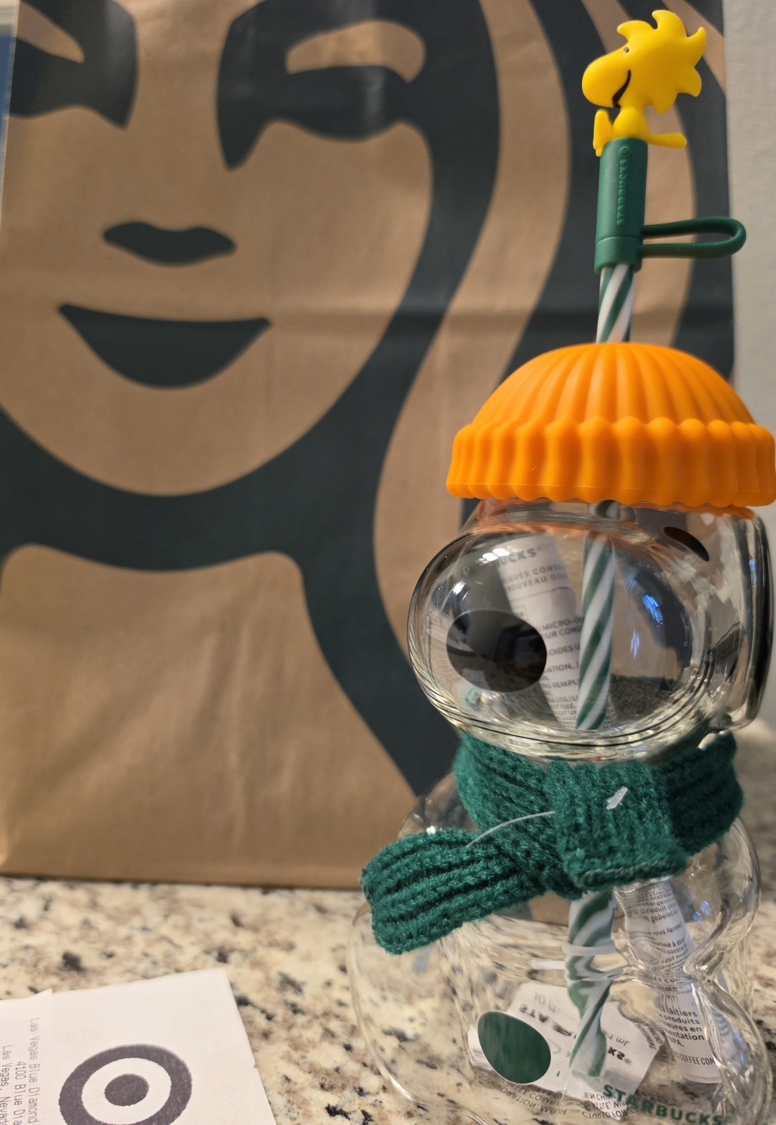 NEW Starbucks x Peanuts Snoopy Glass Bear Cup AUTHENTIC 🧡💫