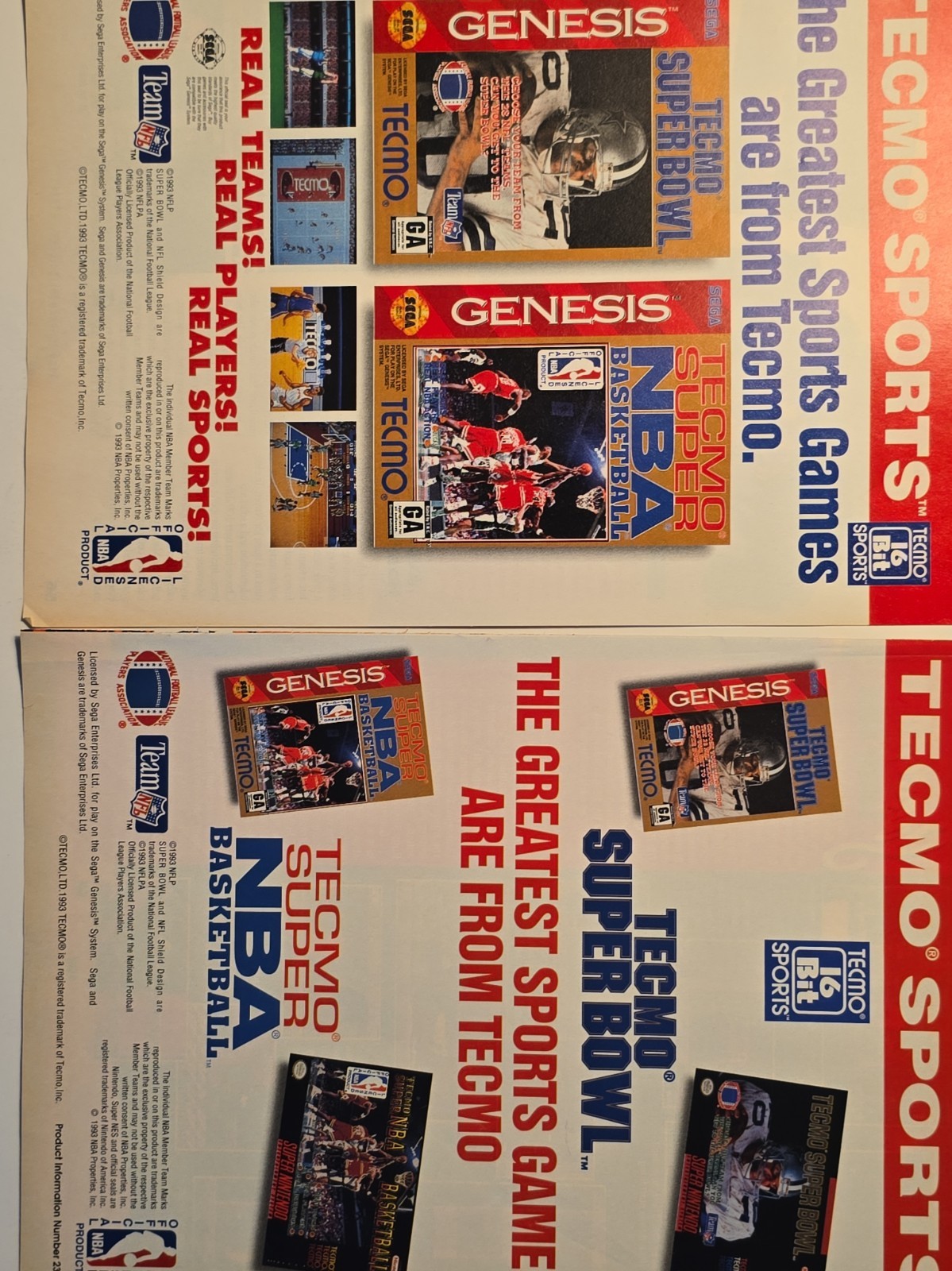 Vintage Tecmo 7-Piece Ad Lot SNES Genesis Super Bowl Baseball Rare Ephemera