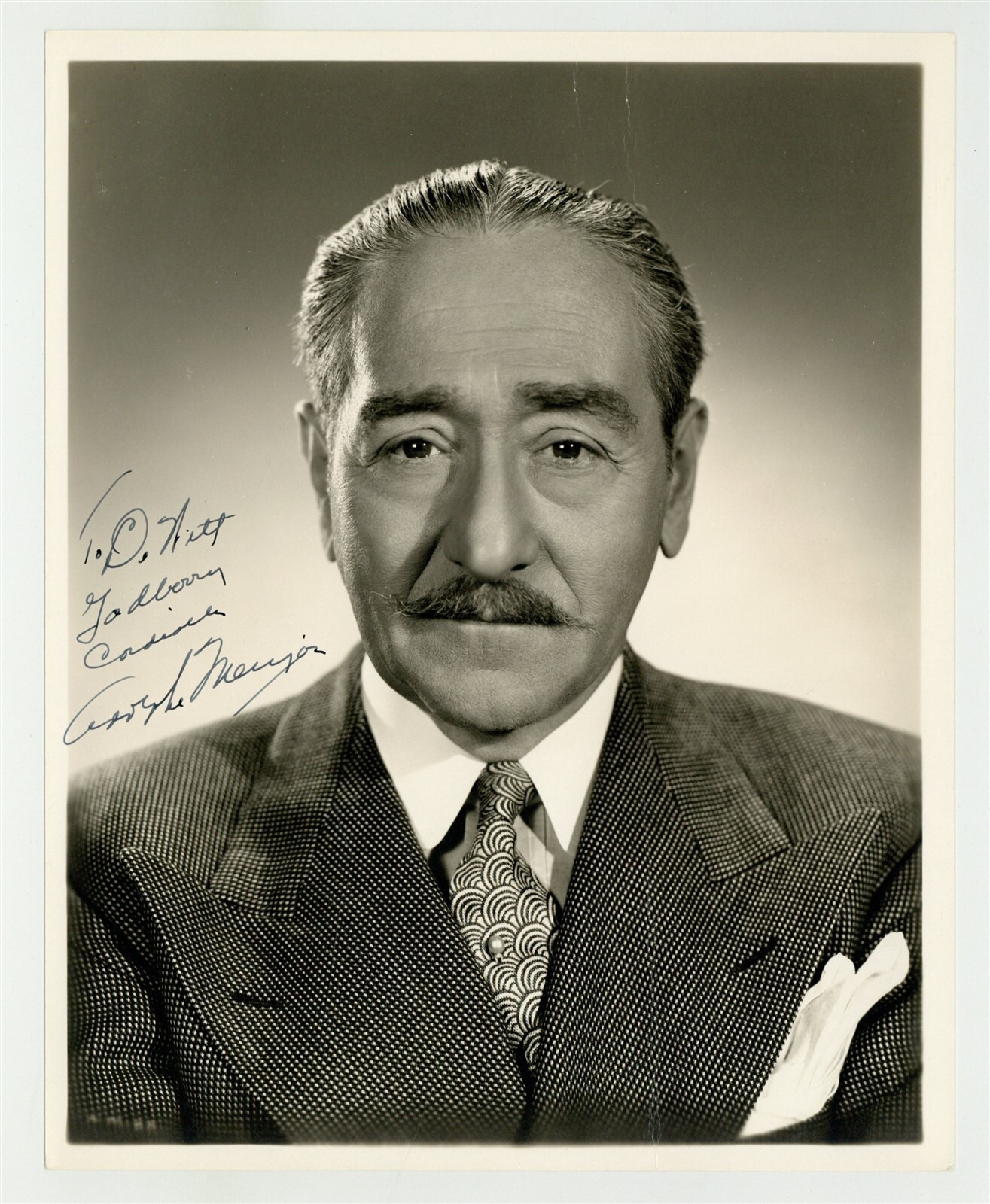 Adolphe Menjou 1940 Signed w/Inscription Photo 8x10 Portrait Silent Film Actor 