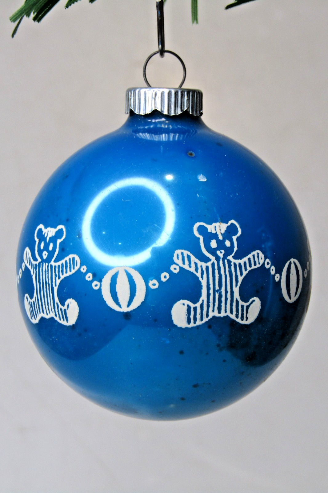 Vintage Glass Stencil Pictured CIRCUS BEAR Christmas Ornament Shiny Brite BLUE