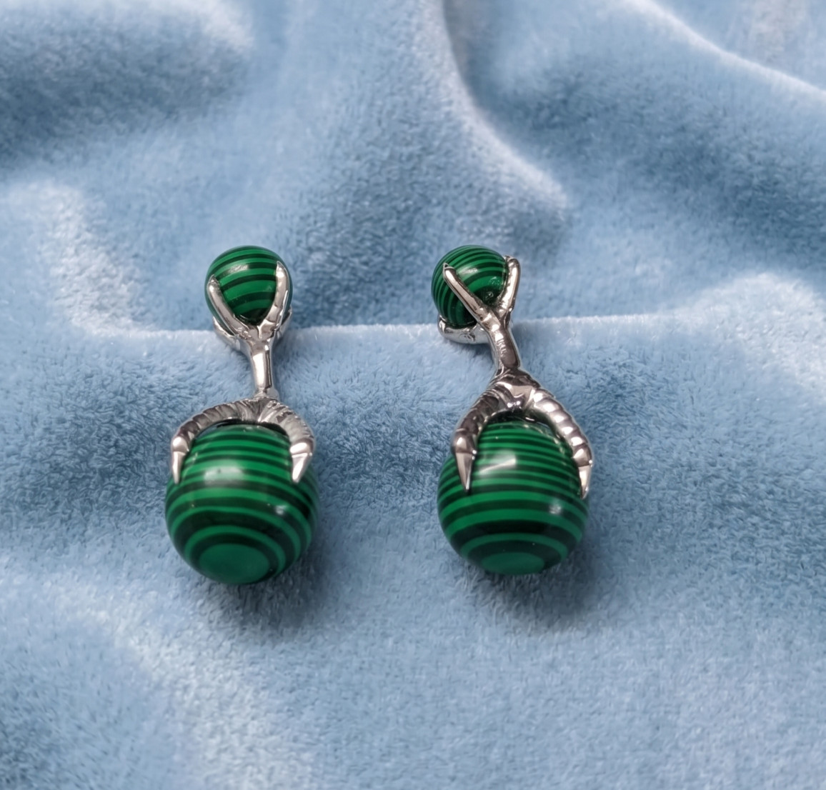 Eagle Claw Malachite Cufflinks 18K White Gold Over 925 Silver claw cufflinks