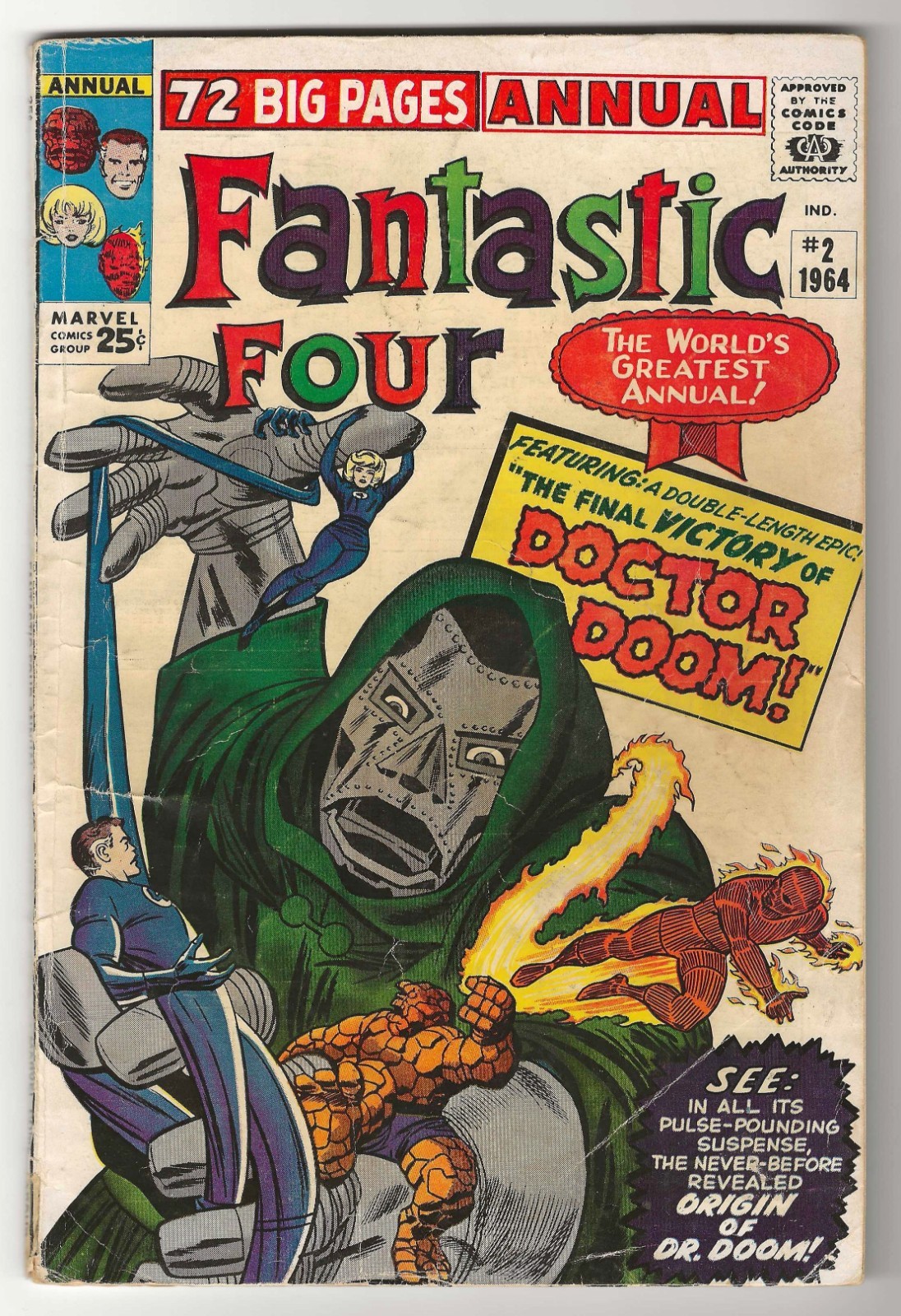 🔑 1964 Marvel FANTASTIC FOUR ANNUAL #2 G/VG  ORIGIN OF DOCTOR DOOM by Lee/Kirby