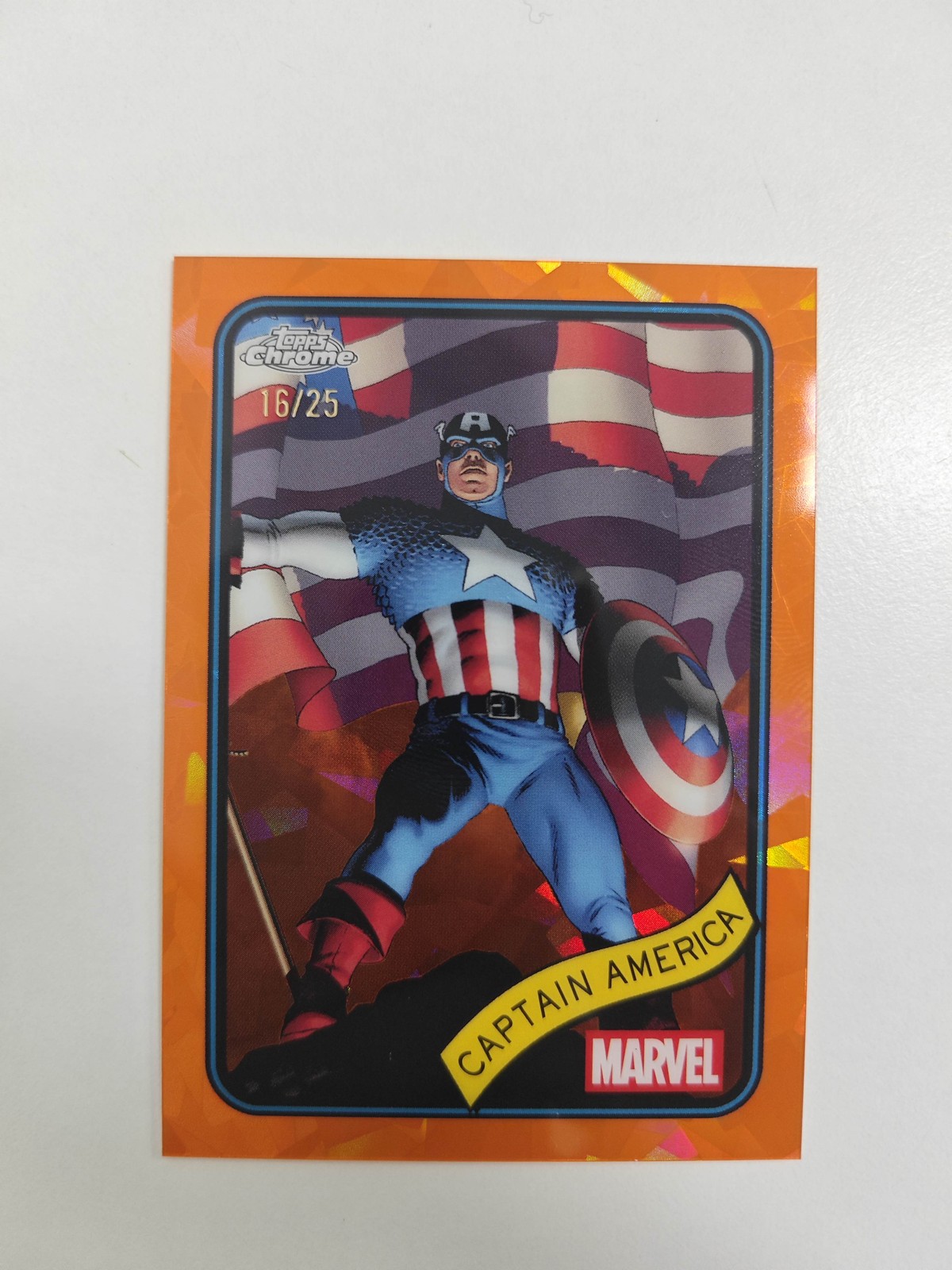 2025 Topps Chrome Marvel Captain America Orange Refractor #185 /25