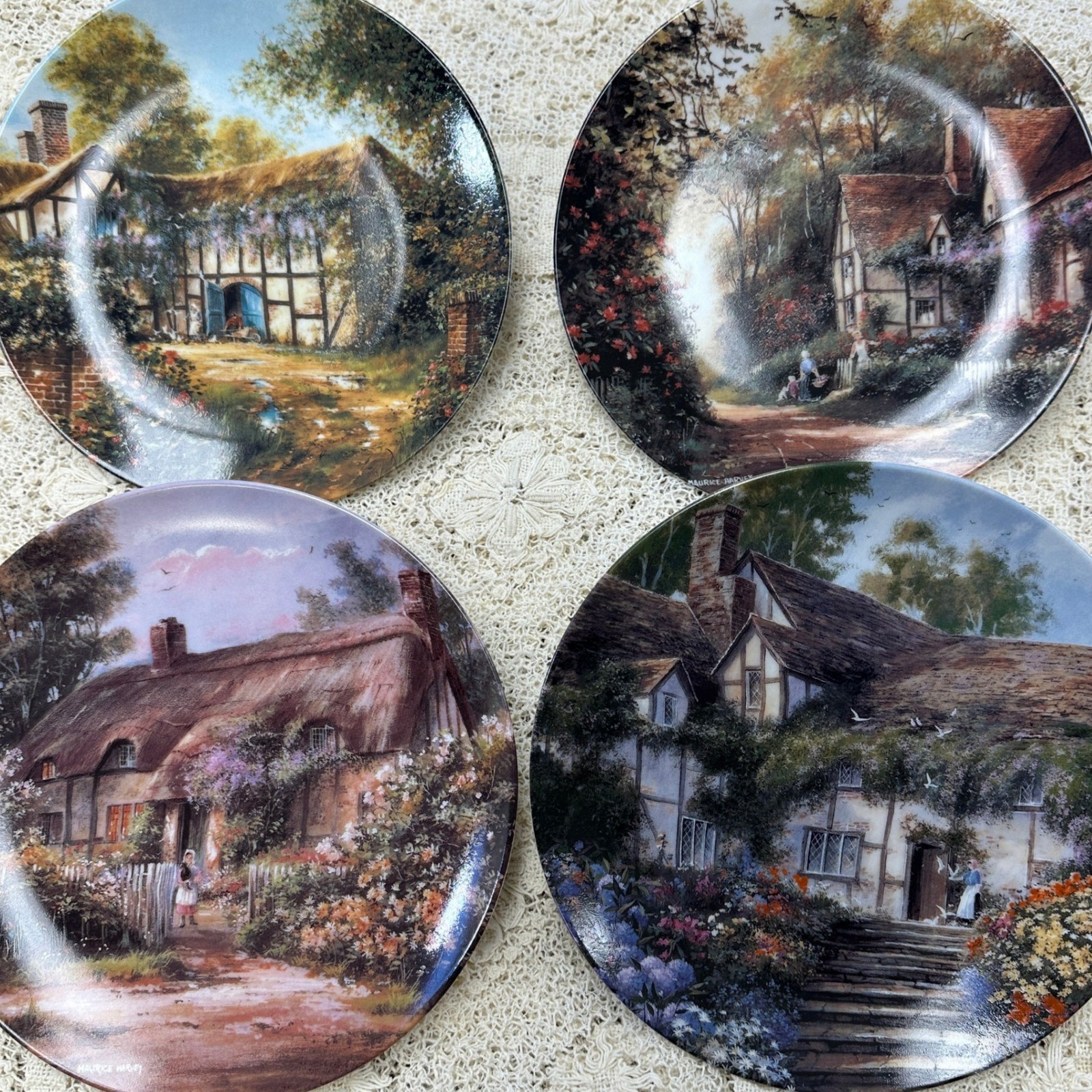 W. S. George Maurice Harvey Along An English Lane Collector Plates Set Lot of 4