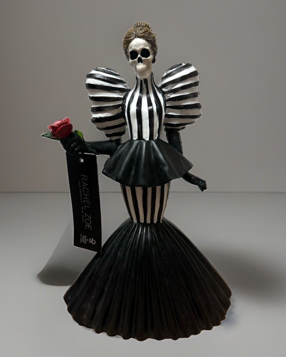 Rachel Zoe Halloween Ceramic Skeleton Lady Collectible Figurine Black/White 12”