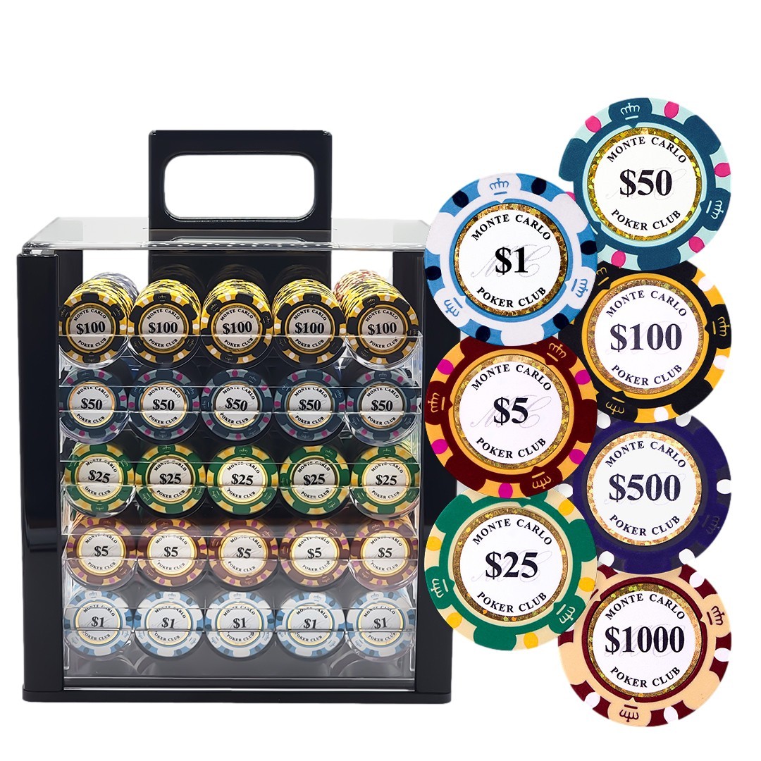 MRC POKER 1000PCS 14G MONTE CARLO POKER CLUB POKER CHIPS SET WITH ACRYLIC CASE