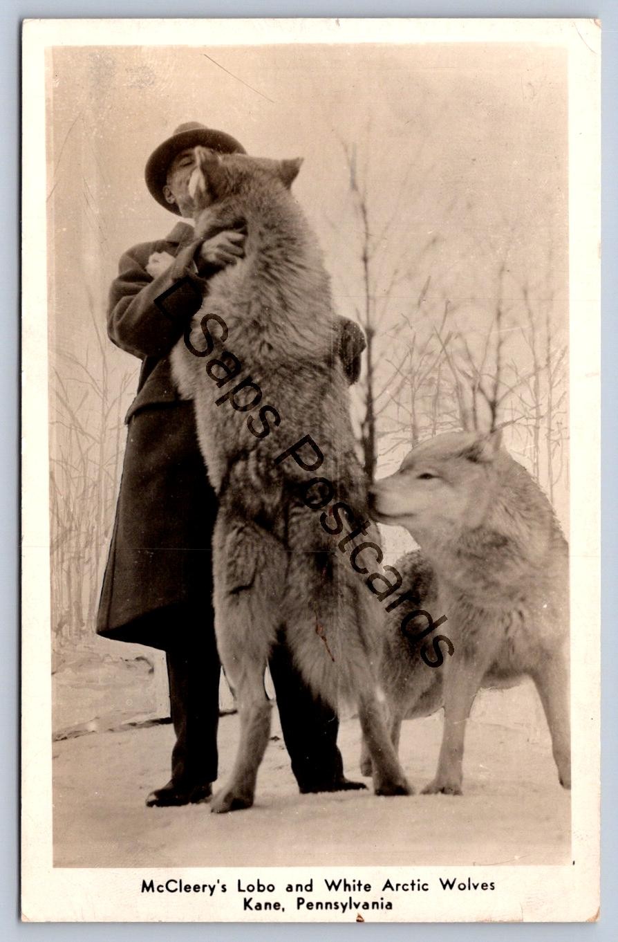 K69/ Kane Pennsylvania RPPC Postcard c1950s McCleery\'s Lobo Wolves Farm 137