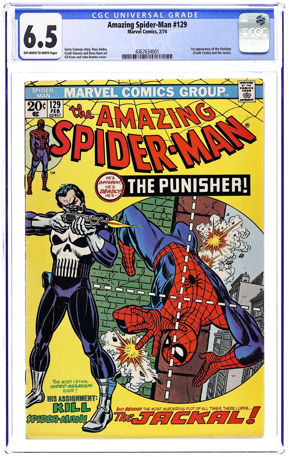 Amazing Spider-Man #129 CGC 6.5 1974 4367634001 1st app. Punisher, Jackal