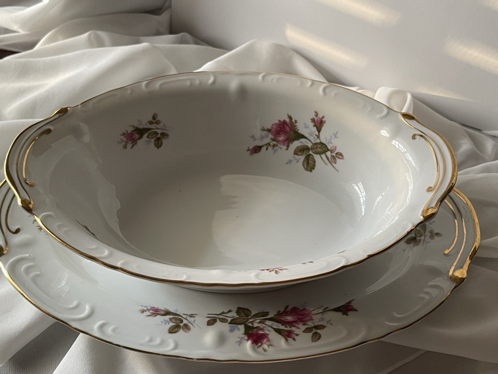 ROYAL ROSE Serving Platter AND Bowl by Fine China of Japan, Vintage EUC