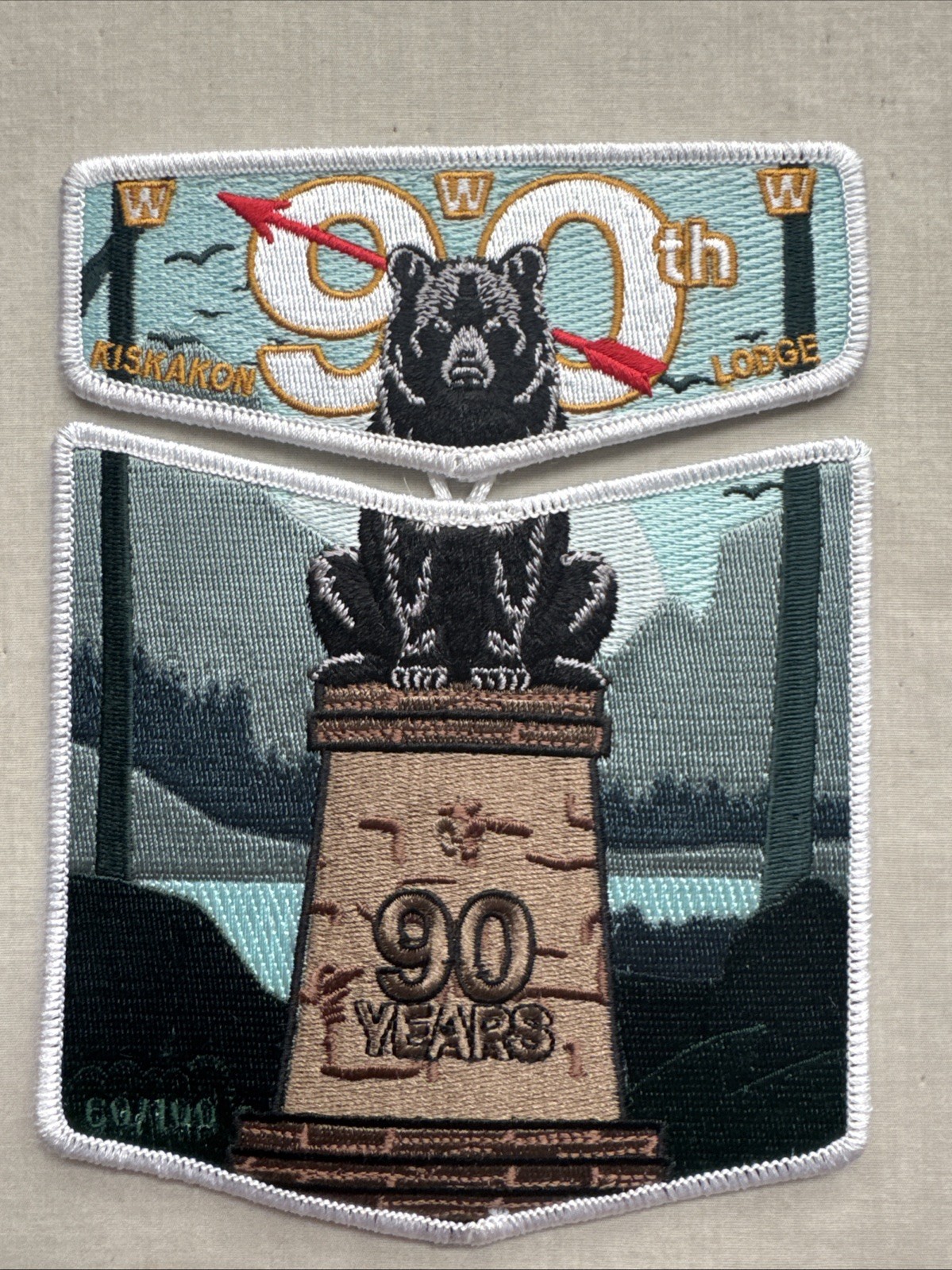 Kiskakon OA Lodge 75 2025 90th ann 2pc set numbered 60/100 Flap BSA Patch Kiskakon OA Lodge 75 2025 90th ann 2pc set numbered 60/100 Flap BSA Patch