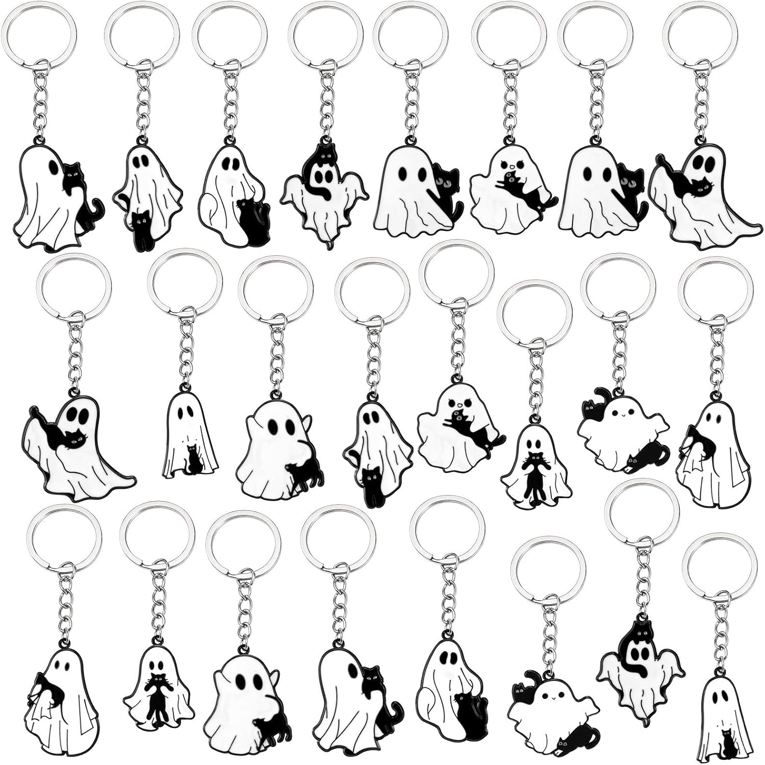 36 Pcs Halloween Glow in the Dark Ghost Keychains Bulk | Metal Ghost Black Cat K