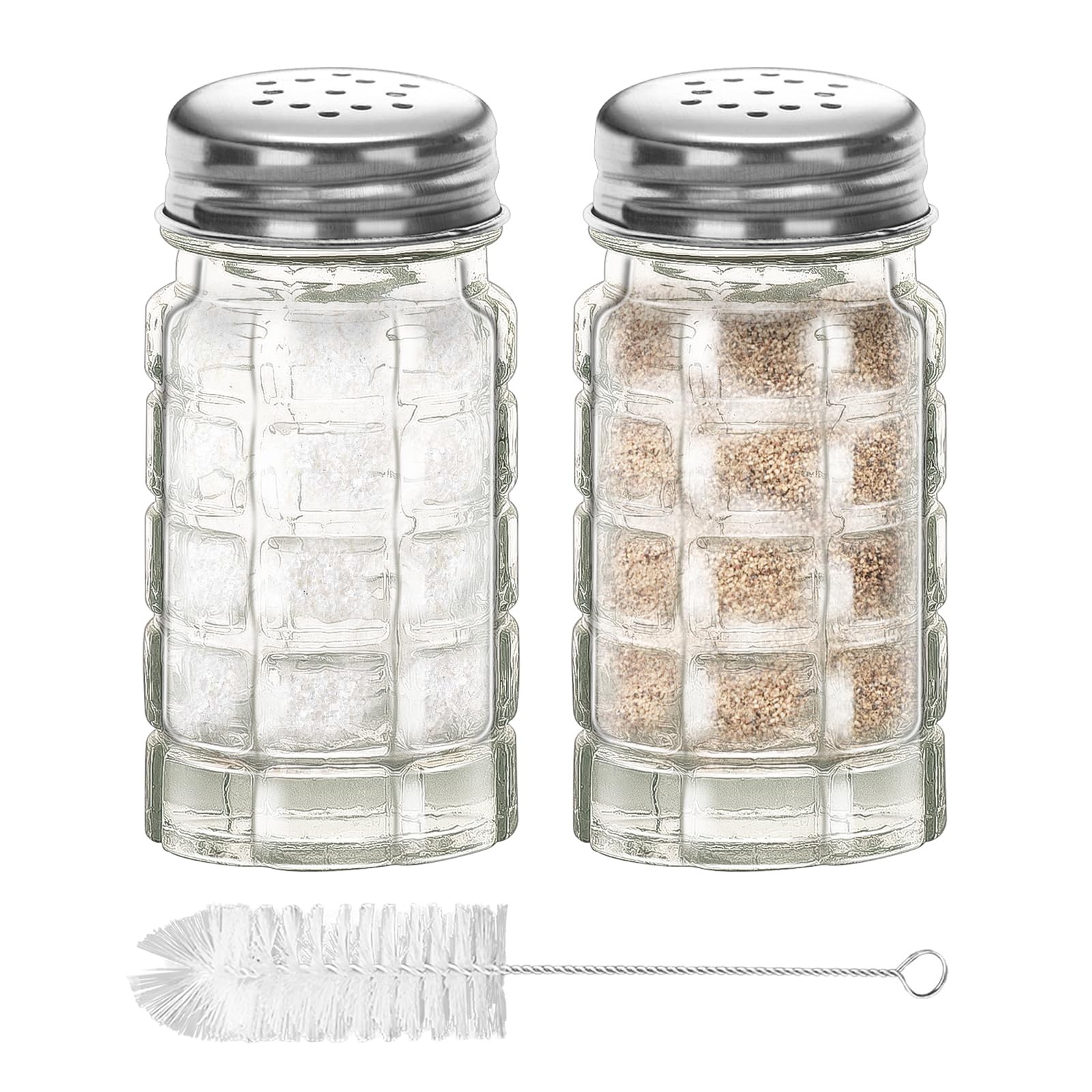 2 Pcs 1.5 Oz Glass Retro Salt and Pepper Shakers Set for Kitchen Restaurant