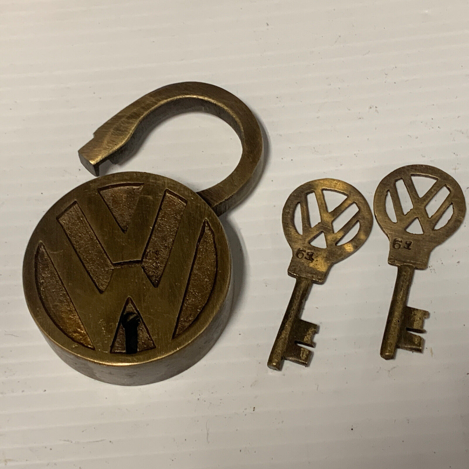 Volkswagen Padlock Lock Key Solid Brass Patina VW 2 Keys SAME DAY SHIPPING