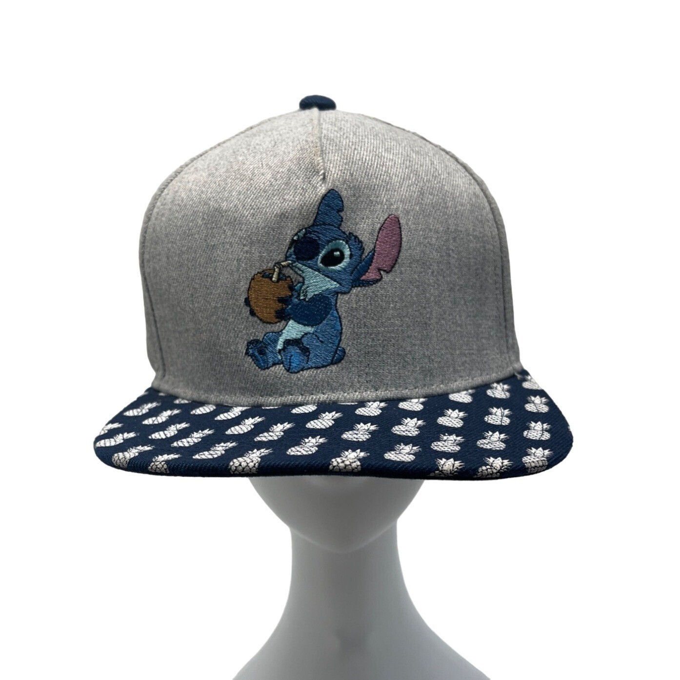 Disney Kid\'s Grey And Blue Stitch Pineapple Canvas Baseball Cap