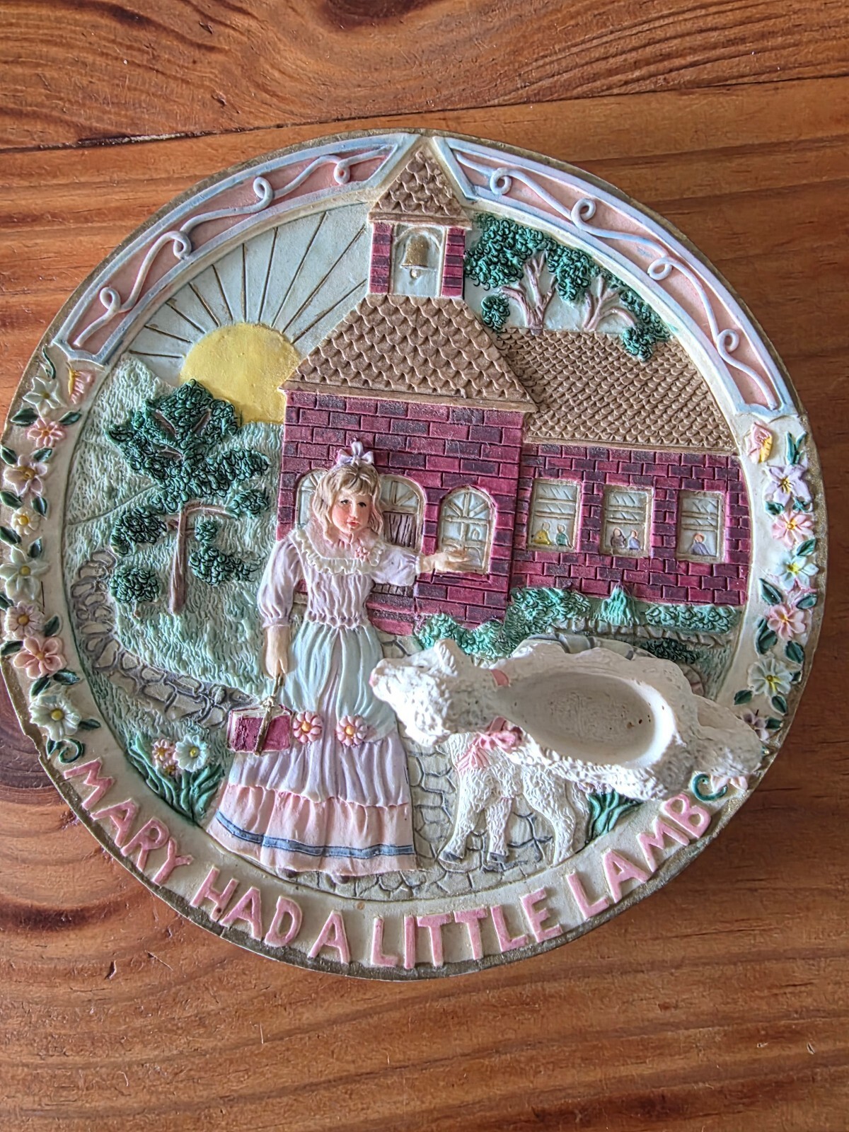 Vintage 1982 Young's Inc. Mary Had a Little Lamb Decorative Wall Plaque with Rem