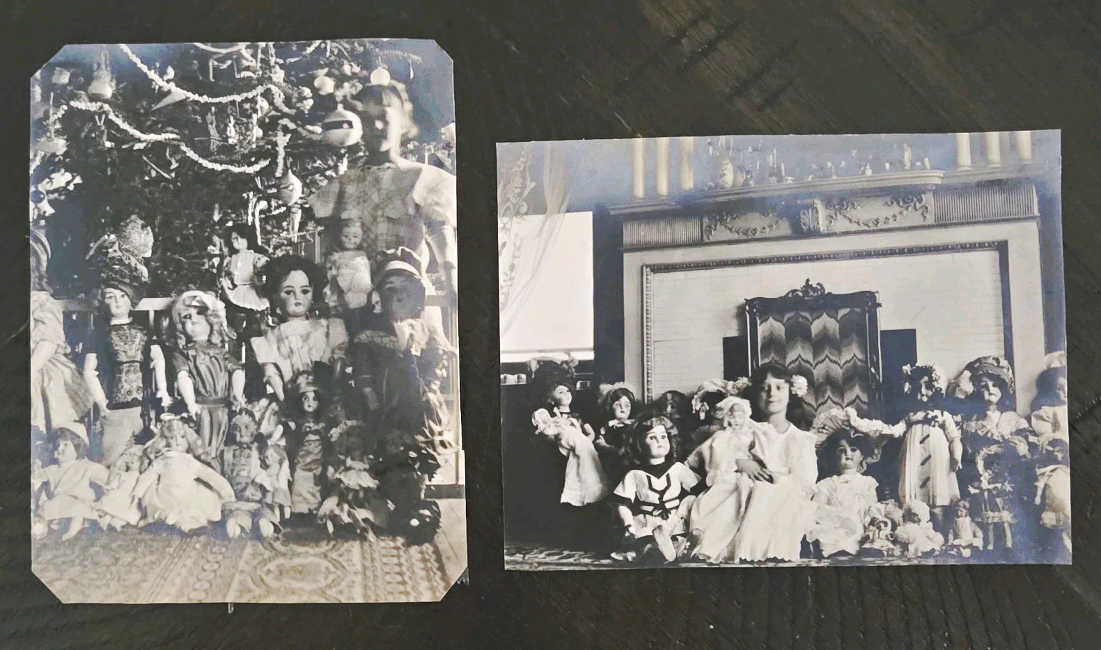 1910 & 1912 Antique Christmas Snapshot Photos with Bisque Doll Collection