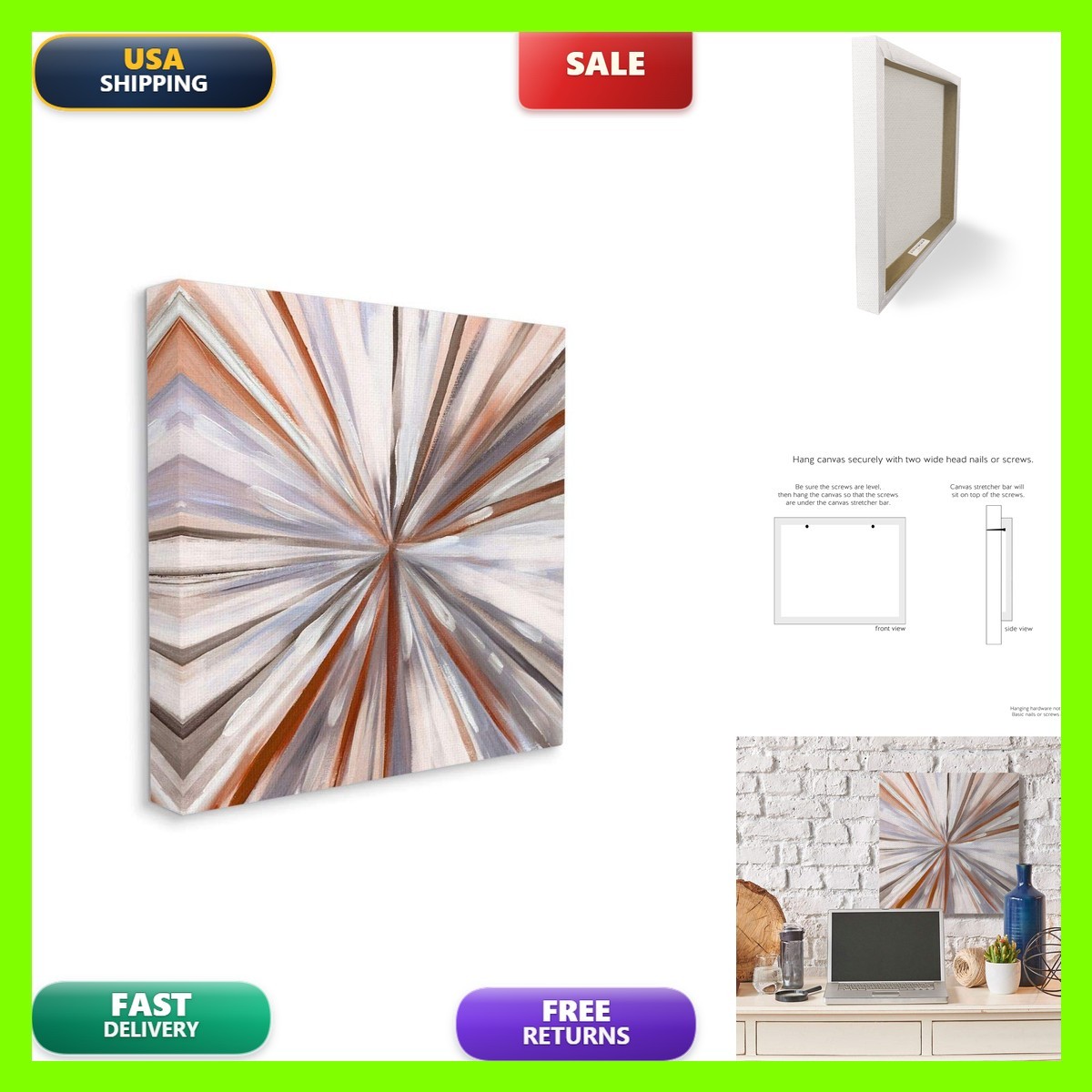 Stupell Industries Abstract Spinning Lines, 30 x 30 Inch Canvas Wall Art