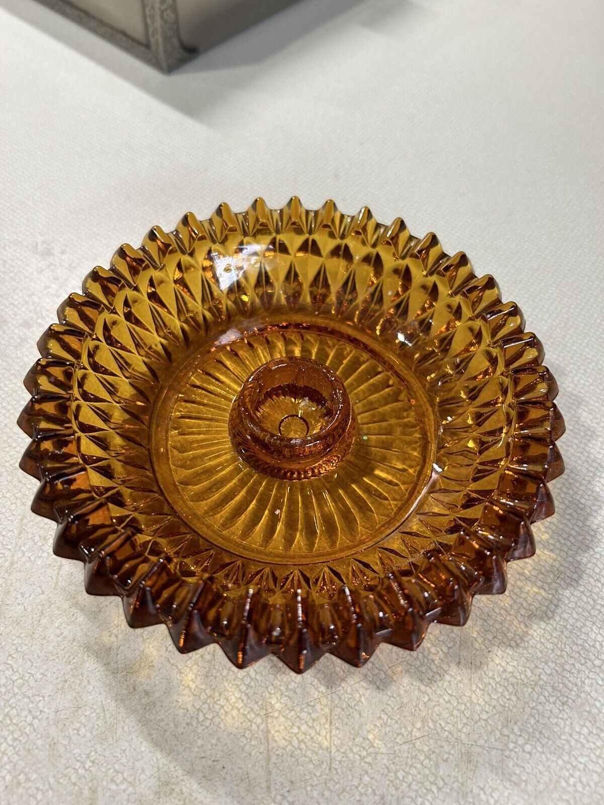 Amber Glass Candle Holder Approx 5.5” 