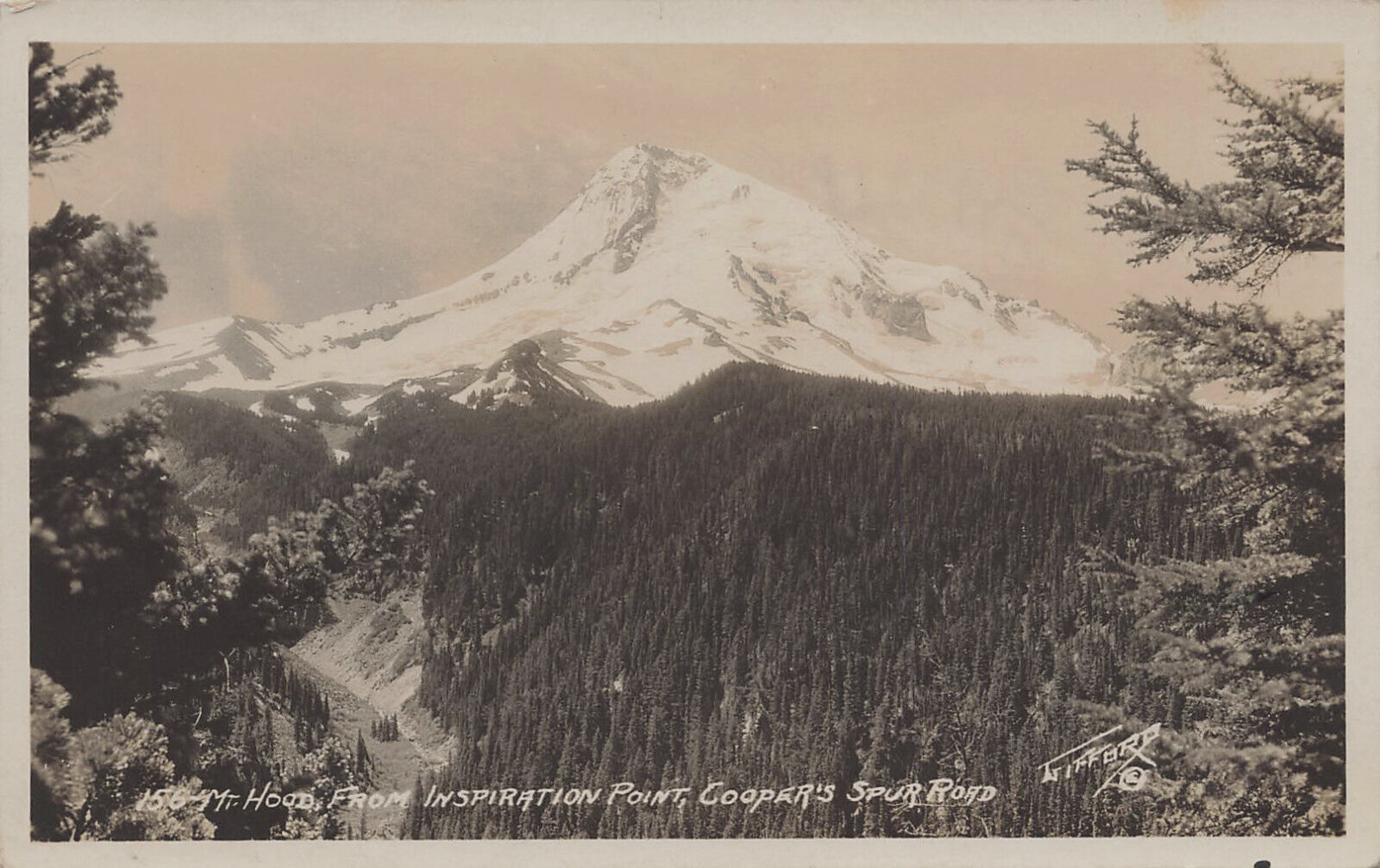 MT HOOD FROM INSPIRATION POINT POSTCARD COOPER\'S SPUR ROAD OR OREGON 1920s RPPC