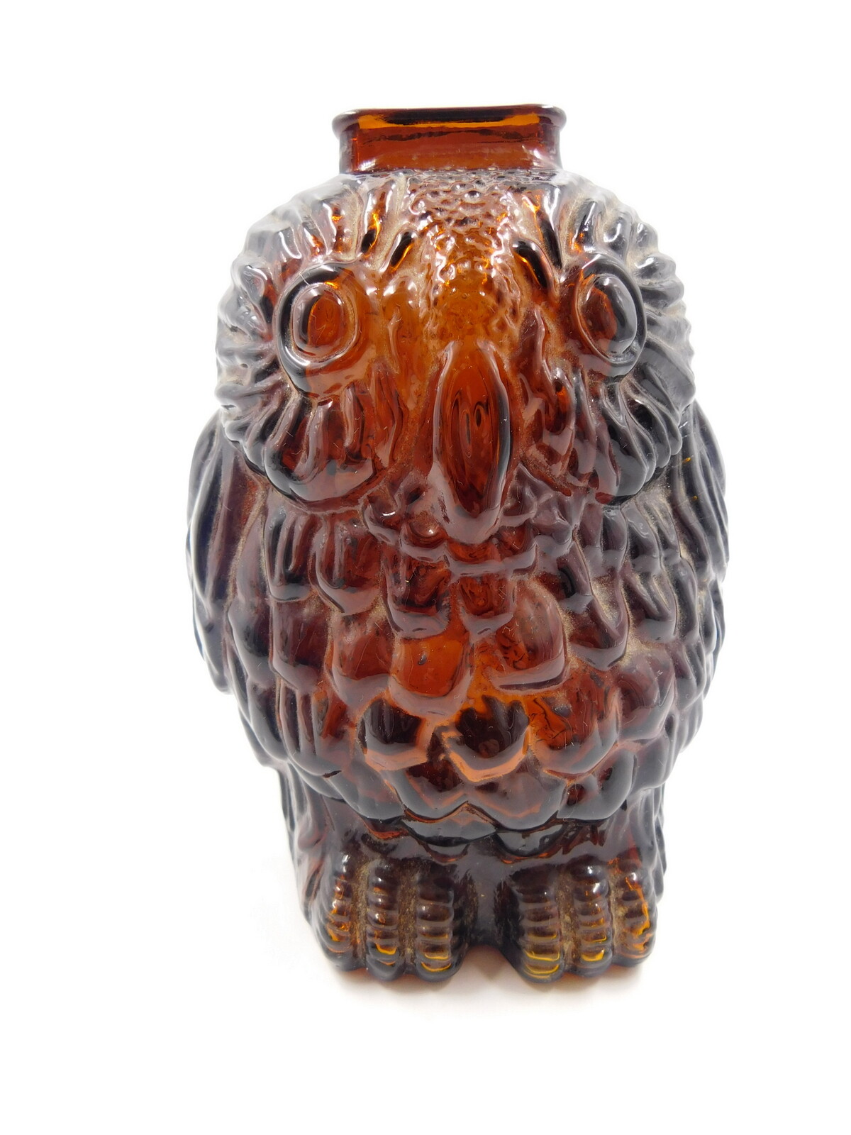 Vintage Wise Old Owl Amber Brown Glass Coin Bank 6 1/2\
