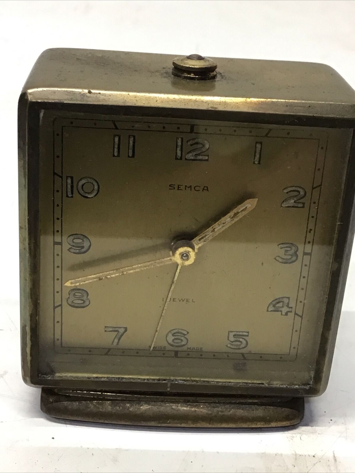Vintage Semca Travel Alarm Clock Swiss Made 1 Jewel—Not Working 2.3/8”x1.5x2.5/8