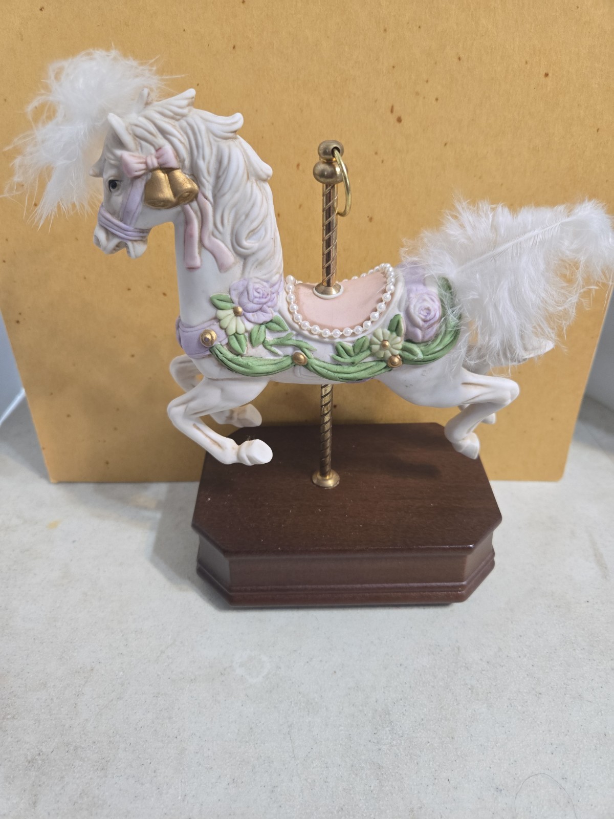 Vtg. Westminster Musical Carousel Collection Horse W Wood Stand. 1960-1970S