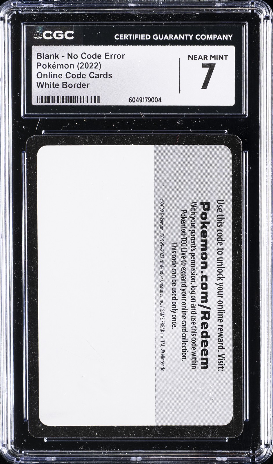 2022 ONLINE CODE CARDS WHITE BORDER #N/A BLANK - NO CODE ERROR CGC 7