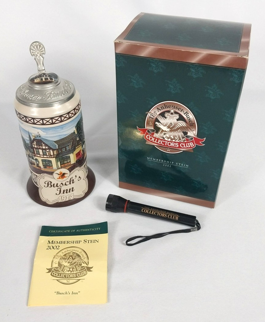 Anheuser-Busch Collectors Club 2002 Busch’s Inn Membership Beer Stein w Box